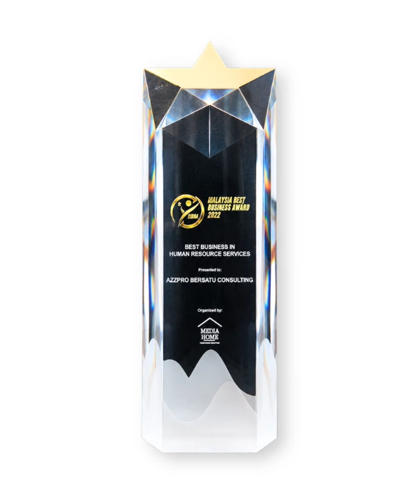HRXPERT (formerly Azzpro Bersatu Consulting) receiving the Best Business in Human Resource Services Award 2022.